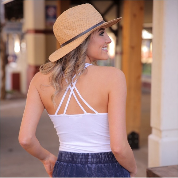 ✨LAST ONE✨White V-Neck Double Cross Back Tank - Picture 2 of 2